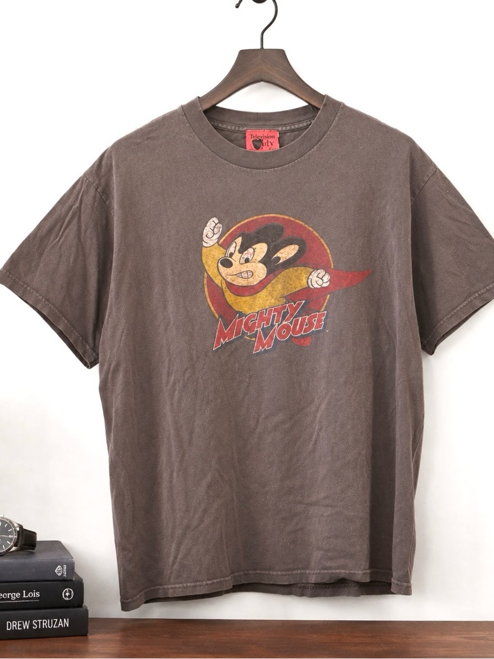 Mighty Mouse Television City 2010 Distressed Washed Graphic T-Shirt Retro Mens L